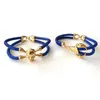 Bracelets porte-bonheur Beichong Punk Style 5mm bleu Stingray Bracelet en cuir véritable or acier inoxydable crâne pour femmes hommes cadeau