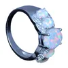 Wedding Rings Fashion Egg Shape Fire Opal Stones For Woman Silver Color Trendy Jewlery Accessory Wholesale