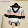 wangcai01 Women's T-Shirt LJSXLS Striped V-Neck Pullover Women Short Seve T Shirt New Thin Summer Tops Knitted Tshirts Korean Fashion Womens Clothing 0317H23