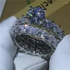 Anneaux de mariage Vintage ensembles de mariée bijoux couleur argent bague princesse coupe Zircon Cz pierre bande de fiançailles pour les femmes