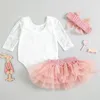 Clothing Sets Baby Girls My First Birthday Outfits Cute Long Sleeve Floral Lace Romper Tutu Skirt Headband Set 0-30Months 230317