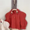 Barnskjortor Fashion Baby Girl Cotton Shirt Spädbarn Småbarn Child Long Puff Sake Sweatshirt Flower Embroidery Blus Babykläder 18M-7Y 230317