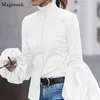 Blouses feminina Lanterna vintage Camisas de manga Mulheres 2023 Stand Collar Blouse White Fashion Cotton Button Tops Blusas 19179