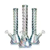 12'' Twisted Iridescent Glass Bong Colorful Swirl Hookahs with Downsteam Perc Beaker Base Water Pipe Dab Rigs Rainbow Smoking Shisha Accessories