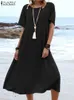 Lässige Kleider ZANZEA Casual Leichte Strand Sommerkleid Vintage Sommer Baumwolle Midi Kleid Frauen 2023 Rundhals Kurzarm Vestidos Urlaub W0315