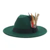 Szerokie brzegowe czapki wiadra kapelusz fedoras zima kobiety czapki czapki poczuć kapelusz pióro luksusowy moda moda dekoracje ślubne kobiety fedora chapau femme bonnet 230317