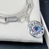 Löst ädelstenar Me Electric Blue Ring 925 Sterling Silver Bead Round Connector Charm Double Fit Original Link Chain Armband Smycken