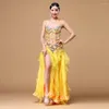 Stage Wear 2023 Femmes Dancewear Professionnel 3pcs Outfit Plus La Taille Coupe C / D Soutien-Gorge Ceinture Jupe Longue Oriental Perlé Costume De Danse Du Ventre