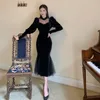 Casual Dresses DA 2023 Spring French Vintage Black Dress Women Long Sleeve Slim Evening Party Female Gothic One Piece Koran Generous