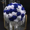 Свадебные цветы Topqueen Crystal Bridal Bouquet Ручной ручной работы Королевская голубая белая лента Розовая мариога