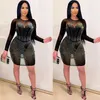 Casual Dresses Sexy European Rhinestone Slim Dress Women Fashion Mesh See Through Night Club Ladies Bodycon With Underwear