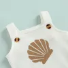 Conjuntos de ropa Conjuntos de ropa de verano para bebés 0-18M Niños pequeños Niños pequeños Niñas Estampado de concha Correa Botón Tela escocesa Bodis de punto Pantalones cortos Chándales 230317