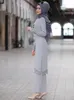 Vêtements ethniques Pantalon islamique Ensemble pour femmes Abaya Robe Mode musulmane Creux Solide Manches longues Arabe Dubaï Eid Mubarak Dames Kaftan 230317