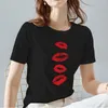 Women's T Shirts Women Tshirts Funny And Charming Lips Pattern Series Female Tops Black All-match Commuter Ladies Short Sleeve Women's