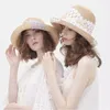 Chapéus de aba larga Mulheres enrolam chapéu de palha compacível Branco de renda preta Verão Sun Cloche Beach Fedora Travel 55-59cmwide hatswide