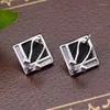 Stud Earrings SA SILVERAGE Black Agate Ear Ring Square Zircon S925 Sterling Silver Fashion Buckle 925