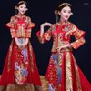 Abbigliamento etnico Sontuoso abito da sposa in stile cinese Red Phoenix Retro Bride Toast Festive Formal Cheongsam Vintage a maniche lunghe