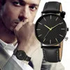 Montre-bracelets vendant une montre mince de montre masculine minimaliste sans logo cadran en cuir la courroie de la ceinture plus simple et le mouvement de quartz de reloj