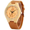 Polshorloges Brown Watch Quartz Heren Boat Anchor Caned Pattern Log kleur Dial Bamboo Dot Scale verstelbaar voor vriendwistwatches