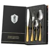 Dijkartikelen sets 24 stks gouden set roestvrijstalen tafelwerk mes vork lepel luxe bestek kerstcadeau doos flatware vaatwasser veilig