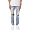 Men's Jeans Men's Ripped Paint Distressed Button Fly Zipper Leg Hip Hop High Street Skinny Denim Jeans Z0315