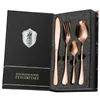 Dijkartikelen sets 24 stks gouden set roestvrijstalen tafelwerk mes vork lepel luxe bestek kerstcadeau doos flatware vaatwasser veilig