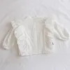 Koszule dla dzieci jesienne dziewczynki marszczenia księżniczki bluzki w kratę w paski z długim rękawem topy w stylu koreańskim maluchom ubrania dziecięce koszule 230317