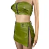2023 Designer Summer Leather Dress Set da donna senza spalline Crop Top e minigonna Set da due pezzi Casual PU Zipper Gonna adatta ai vestiti 9499
