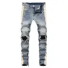 Herren Jeans Herren Seitenstreifen Große Löcher Zerrissene Jeans Streetwear Knöchelreißverschluss Slim Skinny Stretch Denim Bleistifthose Hose Blau Bla Z0315