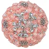 Fiori matrimonio Strass di lusso Sposa Bouquet da damigella d'onore Conchiglia Rosa Raso Rosa Perla Diamante Decorazione fatta a mano per la chiesa XY012