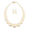 Necklace Earrings Set Big Pearl Bridal Jewelry For Women Clear Crystal Elegant Wedding Party Gift Fashion Costume