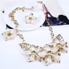 Chaînes émail ensembles de bijoux mode géométrique cercle femmes accessoires cristal fleur Costume collier boucle d'oreille ensemble