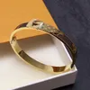 Fashion Designer Jewelry women bracelet Gold Bangle with Lock leather alex ani four leaf flower pattern stainless steel letters stamp new style party gift