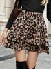 Юбки Sruby женская короткая юбка мода мода ретро леопардовый принт с высокой талией мини -тугой 2023 зима