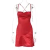 Summer&Autumn Women Solid Sexy Dresses Sleeveless Strap Backless Casual Satin Dresses for Girls Night Club Party Short Skirt Wholesaler MKL314