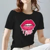 Women's T Shirts Women Tshirts Funny And Charming Lips Pattern Series Female Tops Black All-match Commuter Ladies Short Sleeve Women's