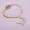 Charm Bracelets Wholesale 10Pcs Micro Pave Clear CZ Eye Shell Hamsa Hand Connector With 4mm Round Beads Chain Adjustable