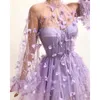 Robes décontractées Robe élégante violet maille couture Sexy mince creux fente Robe Con Tul lilas Robe De soirée Mariage Robes Cocktail