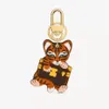 Dessin animé luxe Animal porte-clés marron vieille fleur métal PU cuir tigre porte-clés mode unisexe haute qualité sac décoration Pendan332H