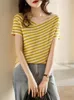 Dames T-shirt Bobokateer Zomerkleding voor vrouwen Fashion Striped gebreide T-shirt V Hals Casual T-shirt Femme Camisetas Korte mouw Top 230317