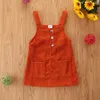 Girl Dresses FOCUSNORM 3 Colors Summer Lovely Kids Girls Overalls Dress Outfits 1-6Y Solid Strap Button Pocket Straight Sundress