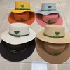 Wide Brim Straw Bucket Caps Hats Fedoras for Mens Womens Designer Sun Protection Spring Summer Fall Beach Vacation Getaway Flat Top Headwear with Green Band White