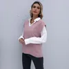 Gilets pour femmes décontracté rose violet col en v gilet en tricot pour les femmes automne 2023 pull tricoté pull sans manches torsadé veste