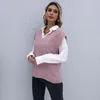 Damenwesten Lässige rosa lila V-Ausschnitt Strickweste für Frauen Herbst 2023 Strickpullover Twisted ärmellose Weste Jacke