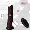 Yetişkin Masaj Brown Otomatik Teleskopik Yapay penis Vibratör Kadınlar Kablosuz Kontrol Silikon Gerçek Penis Büyük Seks Oyuncakları Aldults