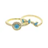 Pierścionki ślubne Złota moda Urocza biżuteria Zestaw zaręczynowy Zestaw Zestaw Zestaw Białe CZ Blue Turquoises Stone Trendy Full Finger Prezentacja