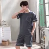 Men's Sleepwear O-Neck Full Cotton Mens Summer Short Sleeve Shorts Pajamas Set Big Size L-4XL Sleepwear Leisure Suits Nightwear Pijamas HDE 230317