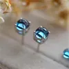 Stud Earrings Natural Swiss Blue Topaz Women 925 Sterling Silver Oval Female Gift Gemstone Jewelry