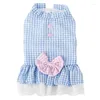 Cat Costumes Princess Lace Sleeve Fancy Dresses For Small Dogs Plaid Bow Tie Western Style Pet Clothes XXL Sweet Blue Kitten Skirt