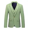 Men's Suits 2023 Deluxe Suit Three Piece Business Casual Office Gentleman Handsome Party Groom Solid Apple Green